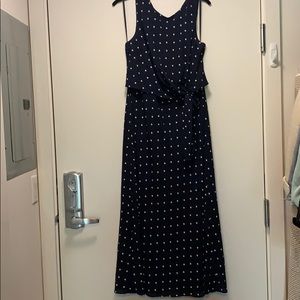 Ralph Lauren Navy blue polka dot midi dress